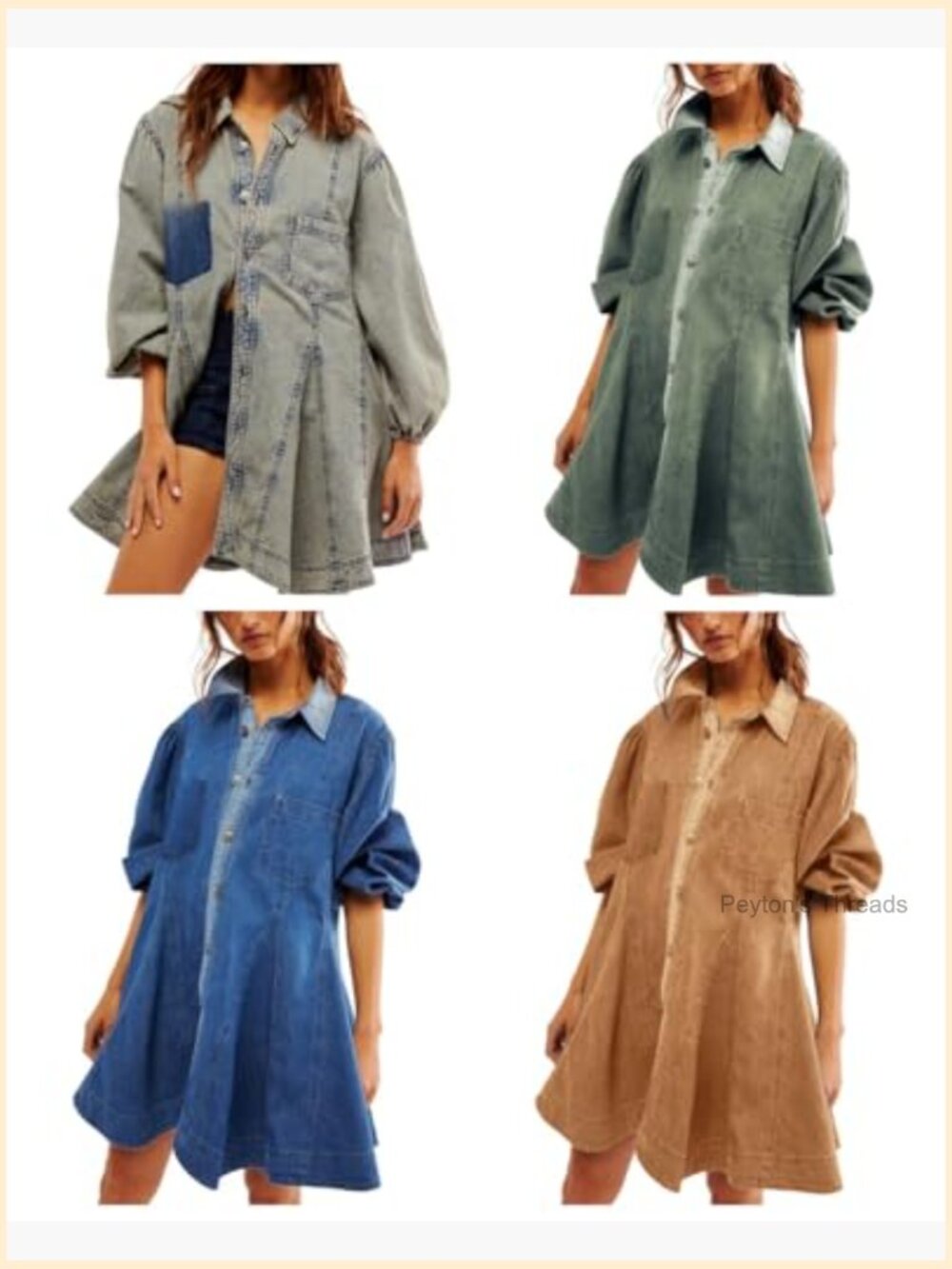 Long Sleeve Button Down Denim Dress A Line Swing Ruffle Midi Dress with Pockets - Picture 5 of 5